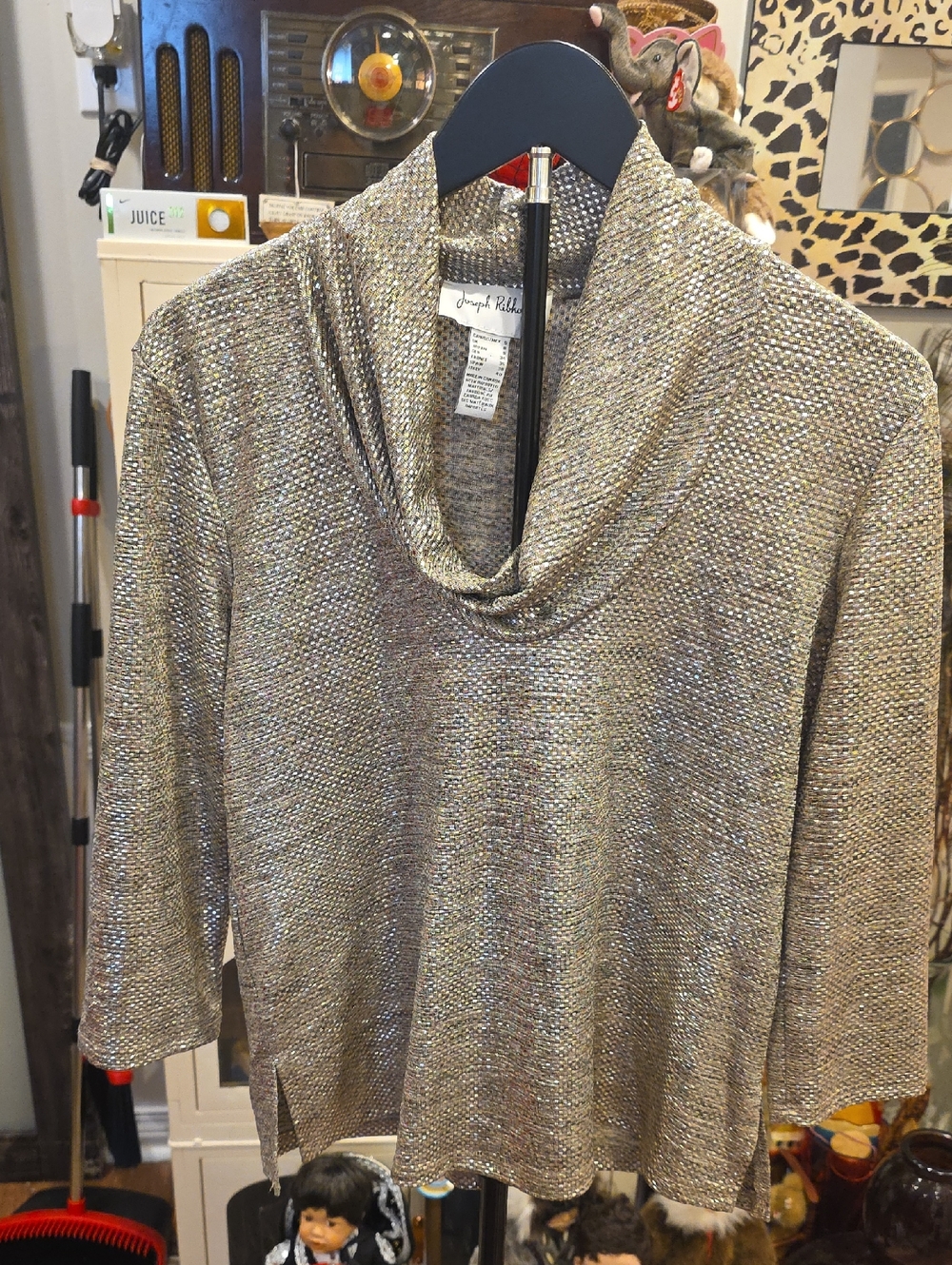 Joseph Ribkoff Metallic Gold Cowl-Neck Knit Top